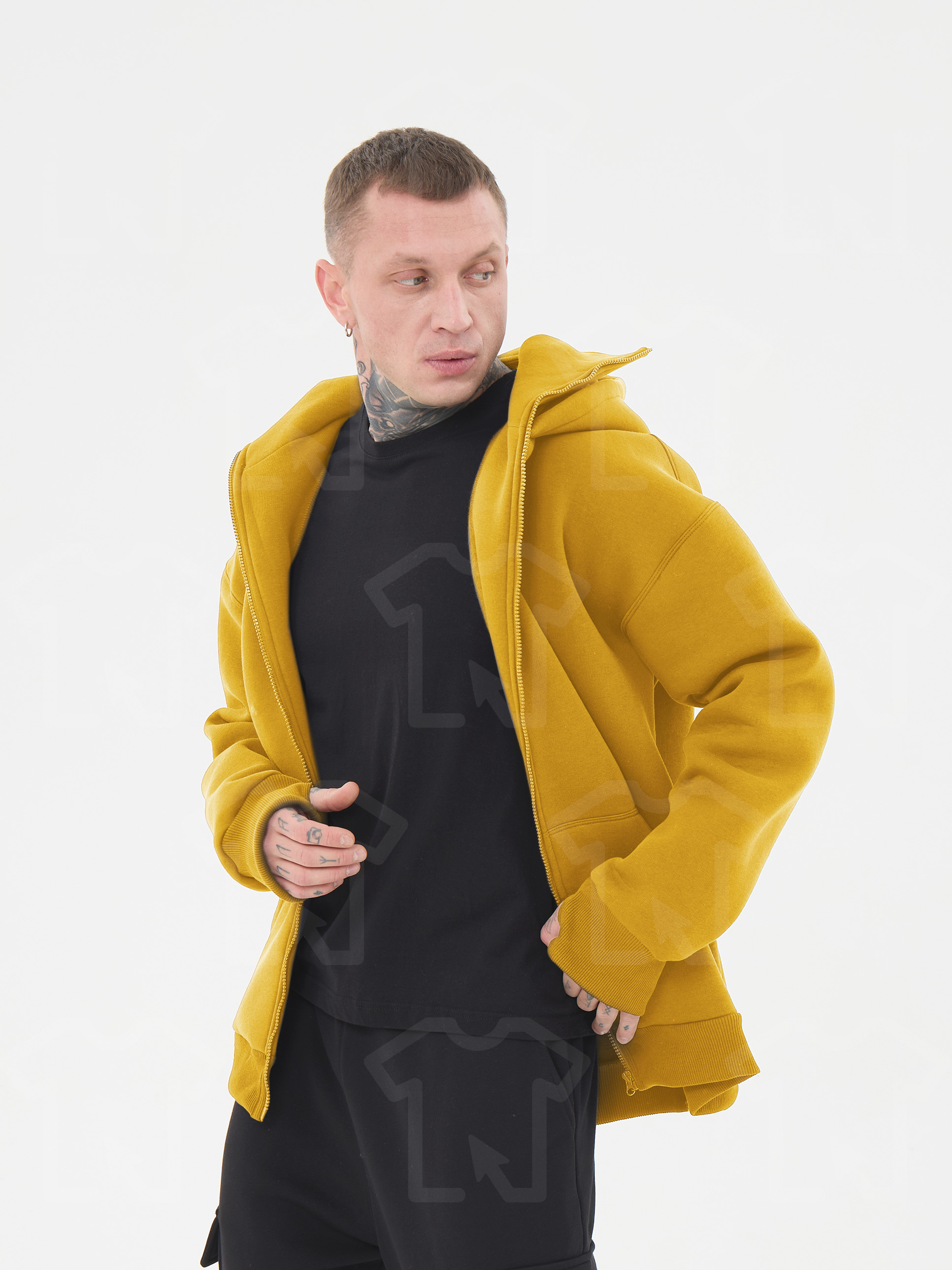 Худи Oversize BALACLAVA ZIP (на молнии) Премиум с начесом, цвет: горчица